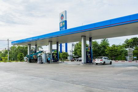 Bangkok, Thailand -August, 04, 2021 : PTT Gas Station the popular gas station in Thailand,PTT Petrol Station have many deparment store in area.のeditorial素材
