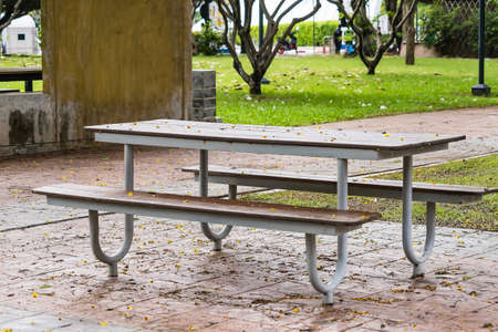 Empty Picnic table in a park at thailand.の写真素材
