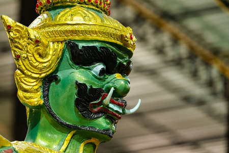 Nakhon Nayok, Thailand - April, 24, 2022 : Statue of Thao Wessuwan, the king of giants,God of Wealth at Maniwong Temple at Nakhon Nayok, Thailand.のeditorial素材