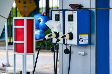 Bangkok, Thailand - May, 02, 2022 : Electric car charging station for charge EV battery. Plug for...