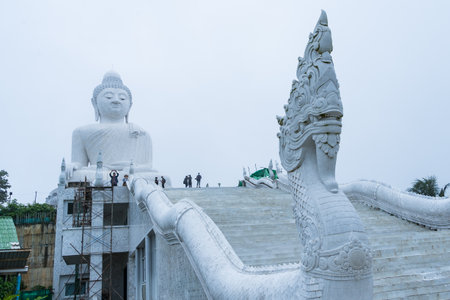 Phuket, Thailand - May, 08, 2022 : The Biggest white holy Buddha on a foggy day at Phuket, Thailandのeditorial素材