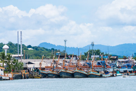 Phuket, Thailand - May, 08, 2022 :  Boats in the harbor at Phuket, Thailand.のeditorial素材