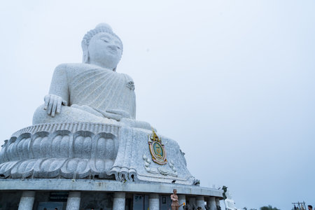 Phuket, Thailand - May, 08, 2022 : The Biggest white holy Buddha on a foggy day at Phuket, Thailandのeditorial素材