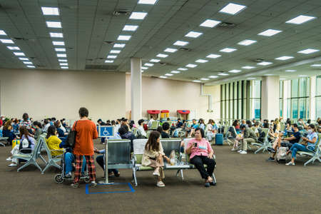 Bangkok, Thailand - May, 07, 2022 : Passenger waiting to board the plane in Don Mueang Airport...