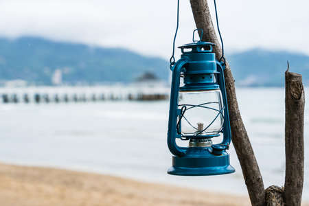 Kerosene lantern in gardenの写真素材