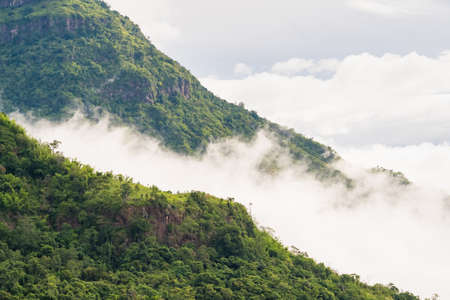Landscape misty,Fantastic dreamy sunrise on the mountains, Mountain with mist cloud at Khao Kho...