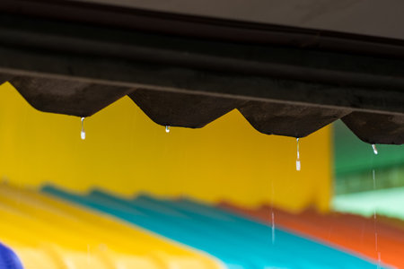 Falling rain from the roof in the holiday morning,feel relaxing in comfort day