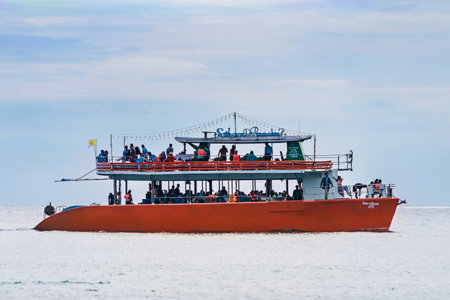 Rayong, Thailand - October, 15, 2022 : Passenger boat floating in the sea at the Koh Samet island, Rayong, Thailandのeditorial素材