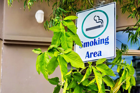Smoking area signs. in the parkの写真素材