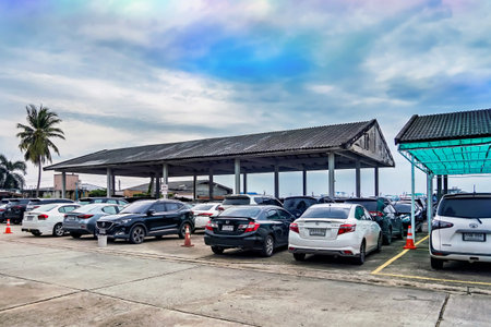 Rayong, Thailand - October, 15, 2022 : Harbor car park at Rayong, Thailandのeditorial素材