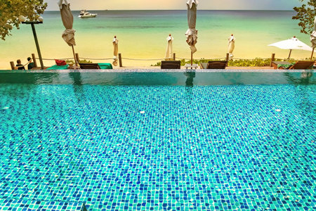 Rayong, Thailand - October, 15, 2022 : Swimming pool of Ao Prao Resort at the Koh Samet island, Rayong, Thailandのeditorial素材