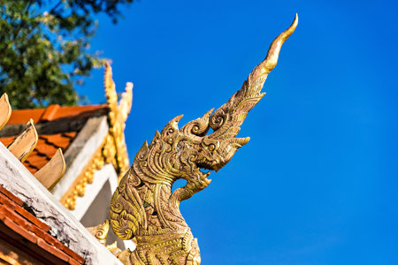 heads of Naka or Naga or serpent in buddhist temple in Thailandの写真素材