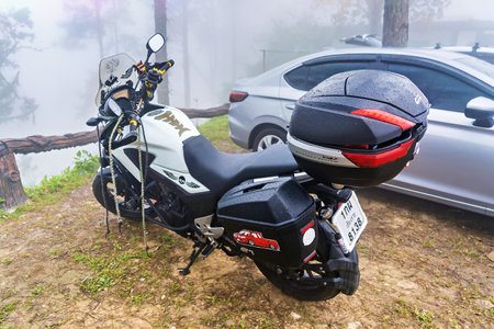 Chiang Mai, Thailand - December, 18, 2022 : Big bikes of tourists on Doi Ang Khang on a foggy day at Chiang Mai, Thailandのeditorial素材