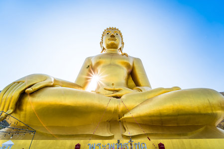 Lopburi, Thailand - February, 10, 2023 : Big Buddha statue in gold color at Khao Wong Phra Chan Temple.Lopburi, Thailandの写真素材