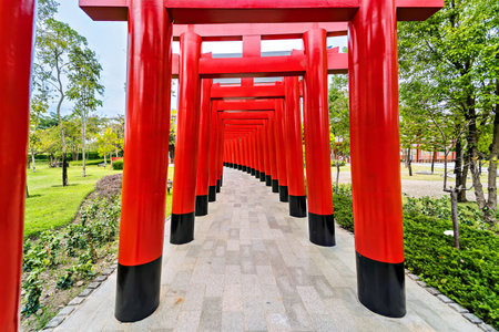Chiang Mai, Thailand - December, 18, 2022 : Torii Gate replica in Hinoki Land new landmark travel place at Chiang Mai, Thailand.のeditorial素材