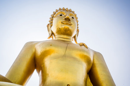 Lopburi, Thailand - February, 10, 2023 : Big Buddha statue in gold color at Khao Wong Phra Chan Temple.Lopburi, Thailandのeditorial素材