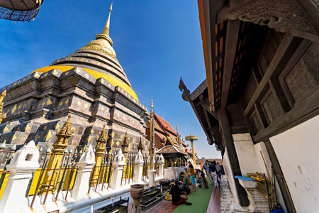 Lampang, Thailand - December, 19, 2022 : Ancient Buddhist temple of "Wat Phra That Lampang Luang" isThe temple of the Holy Relic of Lampang and most significant temple.のeditorial素材