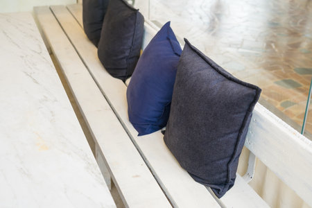 Row of pillows on modern sofa in modern living room interior design concept