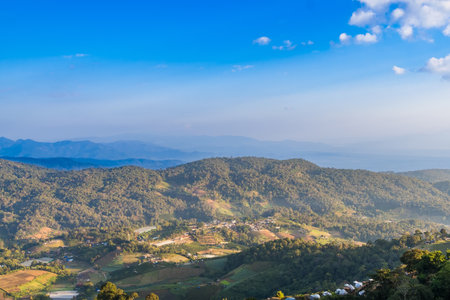 Panoramic Landscape view of the sky and mountains in northern Thailand.の写真素材