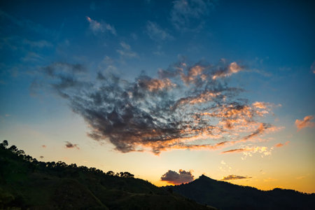 Panoramic Landscape sunset view of the sky and mountains in northern Thailand.の写真素材