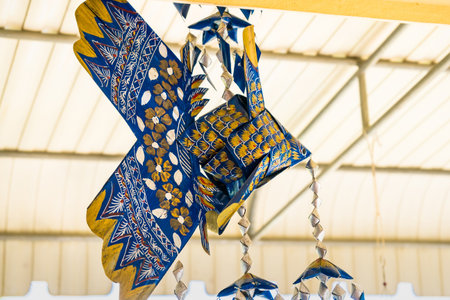 Mobile fish made from weaving palm leaf handcraftの写真素材