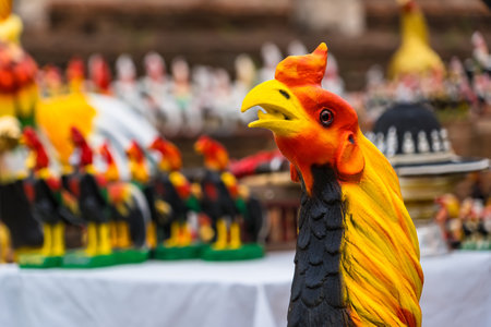 Traditional Thai Rooster Statues.Symbols of Prosperity at Ayutthaya, Thailand.の写真素材