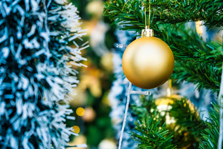 Christmas and New Year holidays background, closeup of christmas tree decorationの写真素材