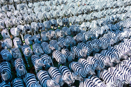 Zebra Statue Used as a Symbolic Offering in Thai Spiritual Shrine for Worshipの写真素材