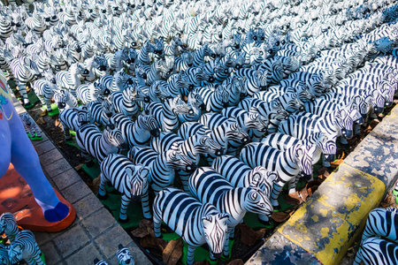 Zebra Statue Used as a Symbolic Offering in Thai Spiritual Shrine for Worshipの写真素材