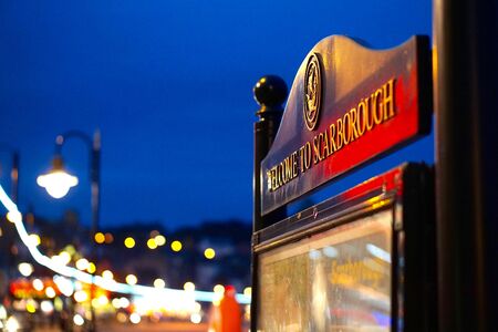 Welcome Sign South Bay Beach, Scarborough, United Kindomのeditorial素材