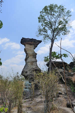 Age rock millions of years like mushroom of erosion by glaciers at  Ubon Ratchathani Province