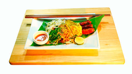 Thai Fried Noodles with thai sausage traditional style, Thailandの写真素材