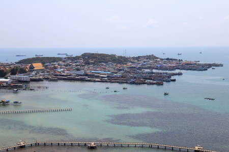 Top View of the fishing village from the  Khao Ma Cho is a hill, in Sattahip District,  Chon Buri Province, Thailand.の写真素材