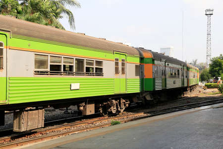 Train running on the Railway at  Bangkok Railway Station, Bangkok, Thailand.の写真素材
