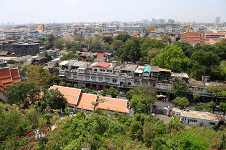 Daytime view of  Bangkok  from the Golden Mountain,Wat Saket  in Bangkok ,Thailandの写真素材