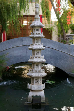 Chinese light tower in the garden, Thailandの写真素材