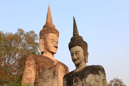 The Two buddha  sculpture  in Sala Keoku  is a park featuring giant fantastic concrete sculptures inspired by Buddhism., Nong Khai Province, Thailandの写真素材