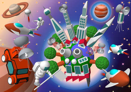 Space illustration for background used or graphic computer usedの写真素材