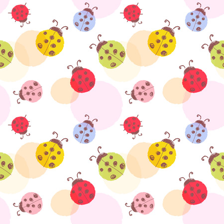 Seamless vector pattern with ladybugs. Repeating colorful ladybugs background.のイラスト素材