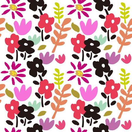 Seamless vector pattern with flowers and leaves. Repeating floral background.のイラスト素材