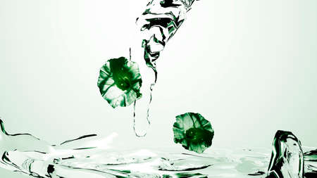 Flowing water with flowers, colors in green. 3d illustration ...の写真素材