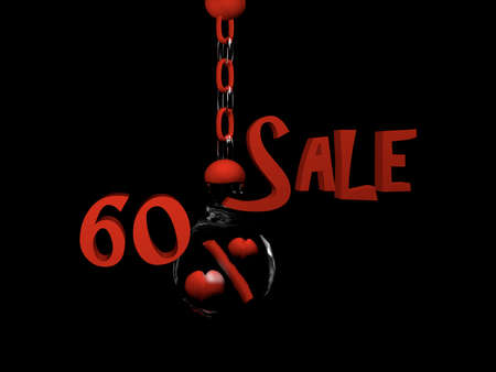 Sale with percent sign with hearts in a glass ball hanging on a chain. 3d Illustrationの写真素材