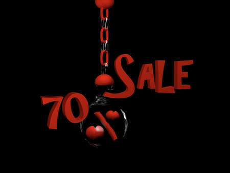 Sale with percent sign with hearts in a glass ball hanging on a chain. 3d Illustrationの写真素材