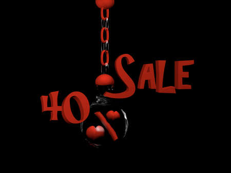 Sale with percent sign with hearts in a glass ball hanging on a chain. 3d Illustrationの写真素材