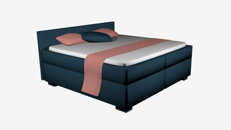 Double bed in turquoise with pillow and blanket as decoration. 3d rendering isolated on whiteの写真素材