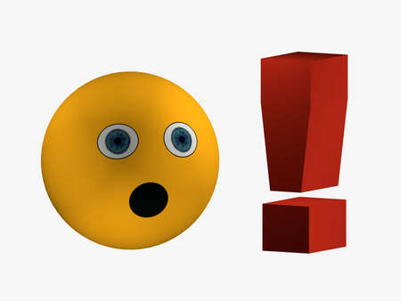 Amazing emoticon looks to a red exclamation mark, 3d renderingの写真素材