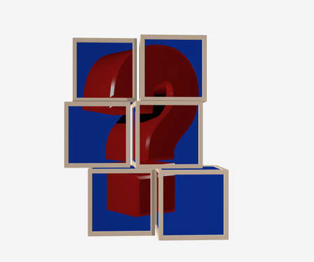 Puzzle of dice, representing a question mark. 3d rendering isolated on whiteの写真素材