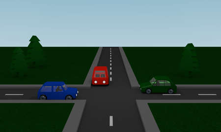 Road crossing with colored cars. 3d Renderingの写真素材