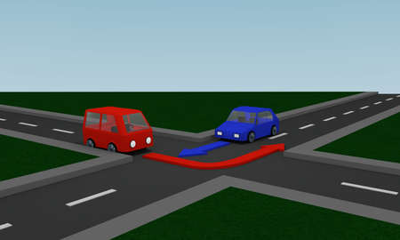 Traffic situation: right before left at a crossroads from a perspective viewの写真素材