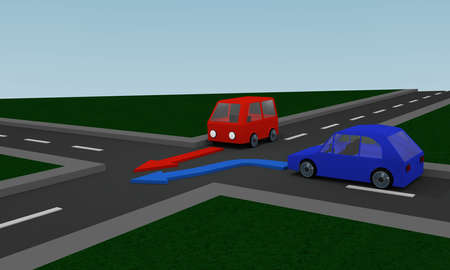 Traffic situation: right before left at a crossroads from a perspective viewの写真素材